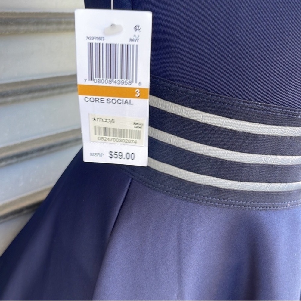 City Studio Navy Fit-and-Flare Mini Dress with Striped Waist Size 3 - Picture 5 of 11